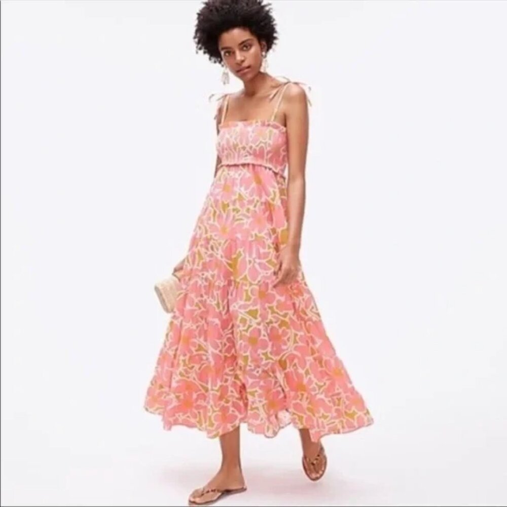 J.Crew Tie Shoulder Smocked Tiered Maxi Dress